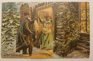 Vintage 1907 Christmas Black Americana Postcard - Delivering Turkey To Woman