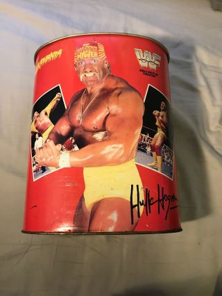 Vintage 1991 Wwf Ultimate Warrior Hulk Hogan Metal Trash Can Rare Wrestling 90 