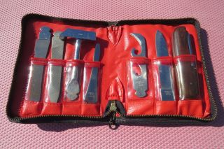 Vintage Multi - Tool Survival And Camping Kit,  Stamped Japan,  In Leather Zip Case