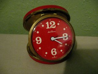 Vintage Seth Thomas Windup Travel Alarm Clock Red & Brass Made In Germany