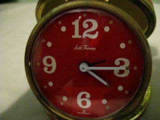 Vintage Seth Thomas Windup Travel Alarm Clock Red & Brass Made in Germany 2