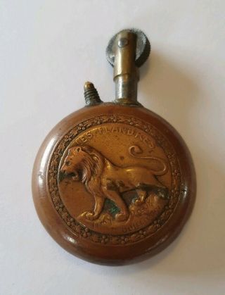 Vintage/antique Wwi Trench Art Lighter Les Flandres Roex Bullecourt Rooster Lion