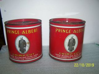 2 Vintage Prince Albert Crimp Cut Pipe & Cigarette Tobacco Tin Cans