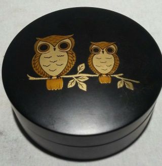 Vintage Otagiri Hand Crafted Japan Cute Owls Coaster 6 Set With Container Black