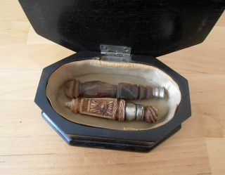 Vintage Hand Carved Masonic Snuff Box,  Wax Seal In Presentation Box