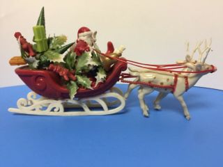 Vintage Retro Christmas Decor Santa Sleigh Reindeer Toys Plastic Decoration Vgc