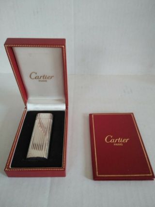 Cartier Silver Striped Oval Lighter 04475d W/box And Papers