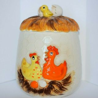 Vintage Sears 1976 Chicken,  Rooster & Hatched Chick Cookie Jar Canister
