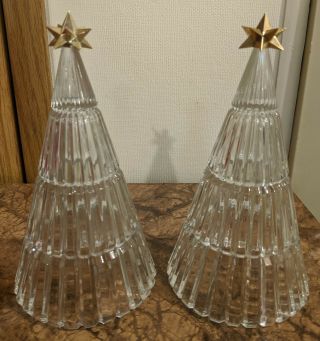 Vintage Pressed Art Glass Mcm Christmas Trees Crystal Clear 7.  5 " Tall