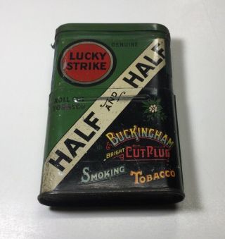 Vintage Lucky Strike Half And Half Buckingham Cut Plug Toabacco Advertising Tin