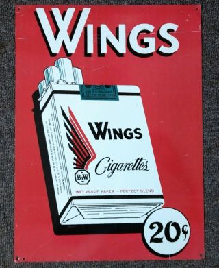 Rare Vintage " Wings " Cigarettes Metal Sign.  Cool
