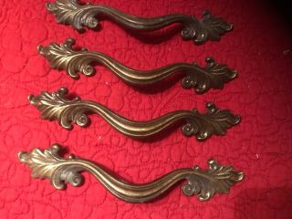 4 Vintage French Provencial Drawer Handles Pulls Antique Brass Color 7 1/2 Inch