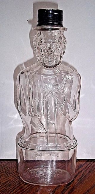 Vintage Glass Abraham Lincoln Figure Coin Bank Bottle 9 - 3/4 " Tall