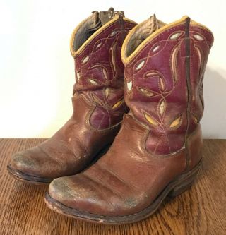 Vintage Leather Child Cowboy Boots Rodeo Brand Western Cutouts 1950s