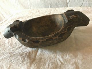 Vintage Antique Handmade Carving Wood Bowl With Two Faces