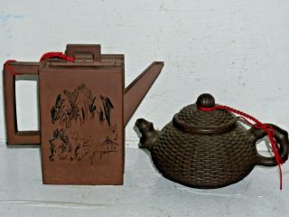 2 Interesting Chinese Yixing Teapots With Seal Marks - Rare - L@@k