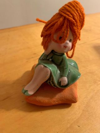 Vintage National Potteries Co.  (NAPCO) girl figurine With yarn Hair Japan K4 F 3