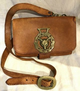Vint Equestrian Fox Hunting Leather And Brass Hunting Bag The Farmington Shop