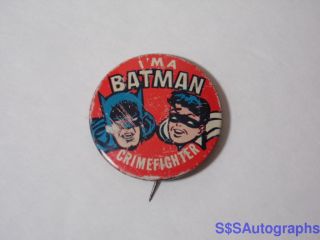 Rare Vintage 1966 BATMAN & ROBIN I ' m A Crime Fighter PINBACK Comic Pin ADAM WEST 2