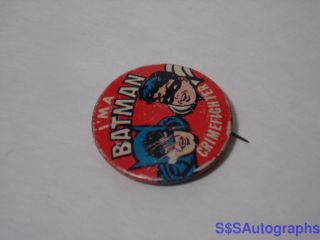 Rare Vintage 1966 BATMAN & ROBIN I ' m A Crime Fighter PINBACK Comic Pin ADAM WEST 3