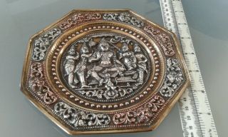 Antique Vintage Middle Eastern Brass Silver And Copper Hindu Plaque Siamese
