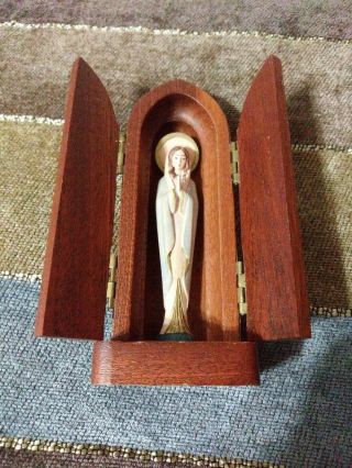Vintage Toriart Italy Anri Virgin Mary Religious Carved Wood Traveling Shrine