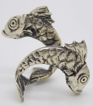 Vintage Solid Silver Italian Made Rare Two Fishes Figurine Stamped Miniature