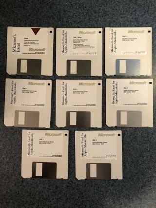 Vintage Microsoft Excel Apple Macintosh 3.  5” Floppy Disk Set Of 8 Setup 3.  0 4.  0