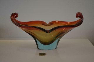 Collectors Vintage Murano Seguso Sommerso Cased Art Glass Lips Bowl Tricolore
