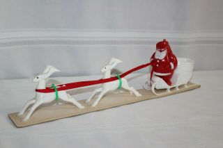 Vintage Rosbro Rosen Hard Plastic Santa Claus Reindeer Sleigh Candy Container