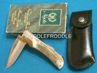 Vintage Nieto Spain Stag Lockback Folding Knife Knives Pocket Hunter Bowiesheath