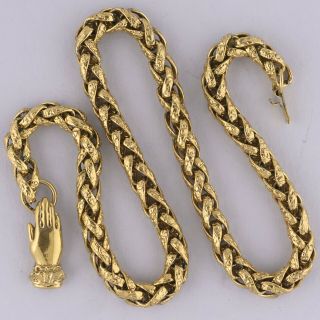 Vtg Victorian Revival Hand Clasp Goldtone Chain Link Necklace
