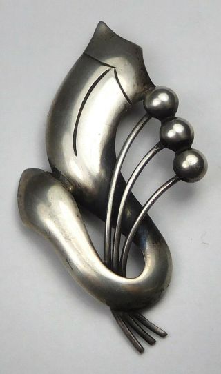 Vintage Mexico Sterling Silver Abstract Floral Pin
