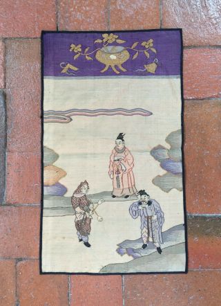 Antique Chinese Silk Embroidery Kesi Panel Figures Qing Dynasty