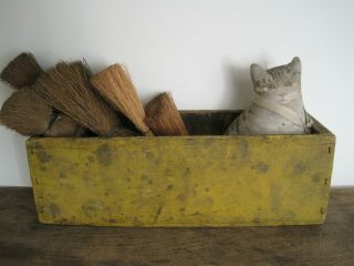 Vintage Primitive Mustard Paint Wood Box With Screws Written On Each End Aafa