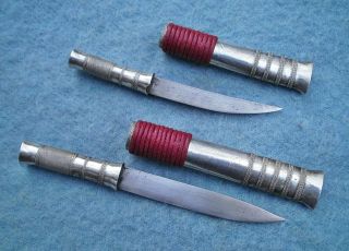2 X Antique Real Silver Burmese Old Dha Knife Dagger Asian Sword Thai Myanmar