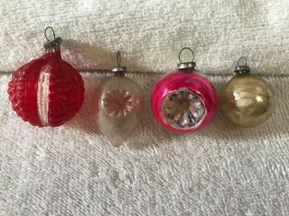 Vintage Christmas Ornaments Set Of 4 Glass Miniature Maybe Wwii Some Indents