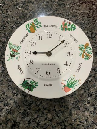 Vtg General Electric Ge Ceramic Wall Plate Clock Herbs Spices W Germany Movement
