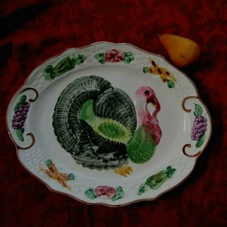 Vtg Turkey Platter California Usa Large (14.  5 " X 18 ") Hand - Painted Rich Colors