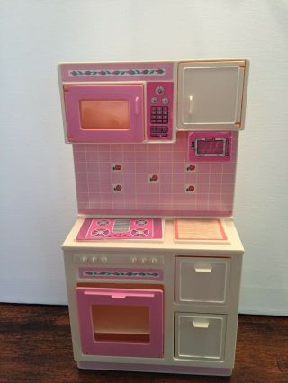 Vtg 1987 Barbie Mattel Sweet Roses Pink Kitchen Stove Oven Microwave Drawers