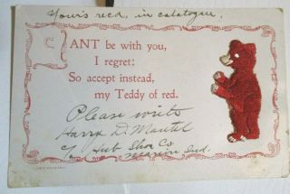 Antique Vintage Postcard Red Velvet Teddy Bear Advertising ?? Hub Shoe Co