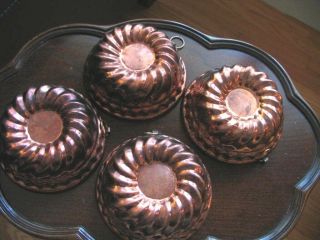 Vintage Set Of 4 Individual Copper Molds Tin Lined