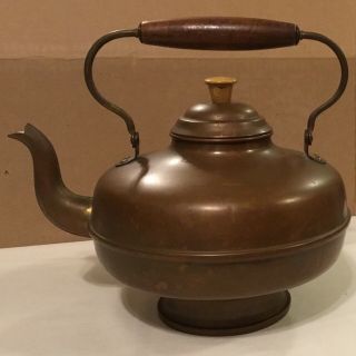 Vintage Copper Kettle With Wood Handle Made In Holland
