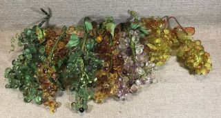 Vintage Hard Plastic Beaded Grape Cluster Set 7 Fruit Decor Amber Green Purple