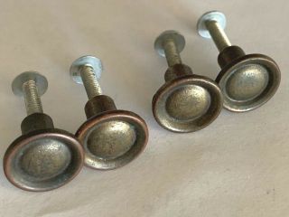 4 Antique Vintage Small Solid Brass Drawer Pulls Knobs 3/4 " Diameter Cabinets