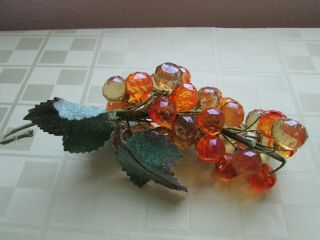 Vintage Decorative Faux Grape Cluster Acrylic Bunch Amber & Green Plastic Beaded