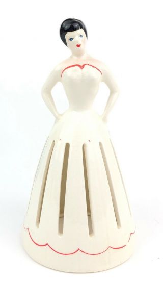 Vintage Ceramic Lady Napkin Holder - White Dress,  Red Details Blue Eyes