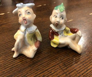 Vintage Set Of 2 Ceramic Pixie Elf Figurines Marked Made In Japan.  Painted