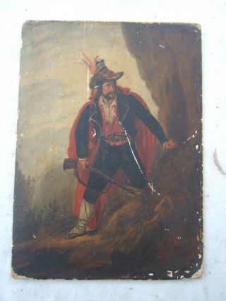 French Spanish Soldier Conquistador Painting 18th 19th Century Antique Vtg Old