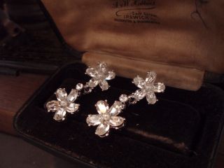 Butler & Wilson Vintage Clear Crystal Flower Drop Pierced Earrings 3